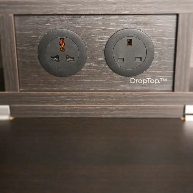 Plug sockets on the DropTop Desk.